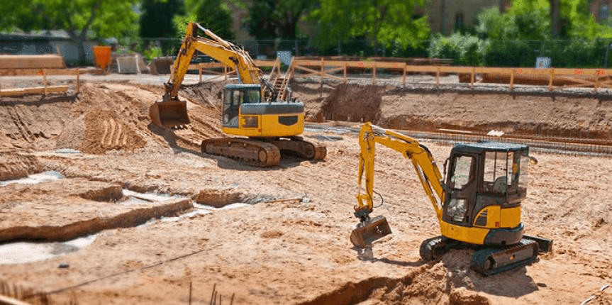 Construction site with proper drainage channels preparation